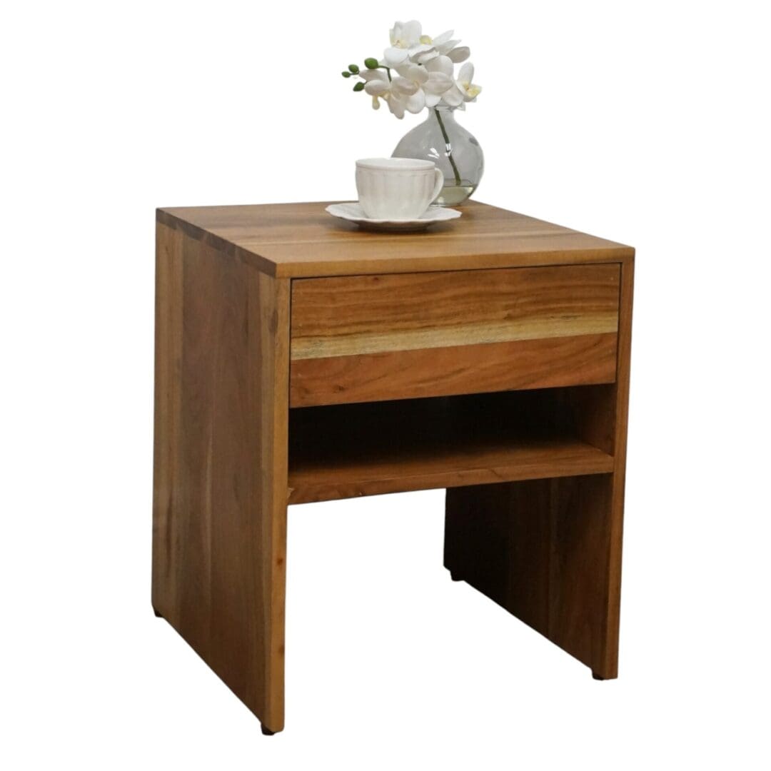 Natural Wood Side Table with 1 Drawer image 8