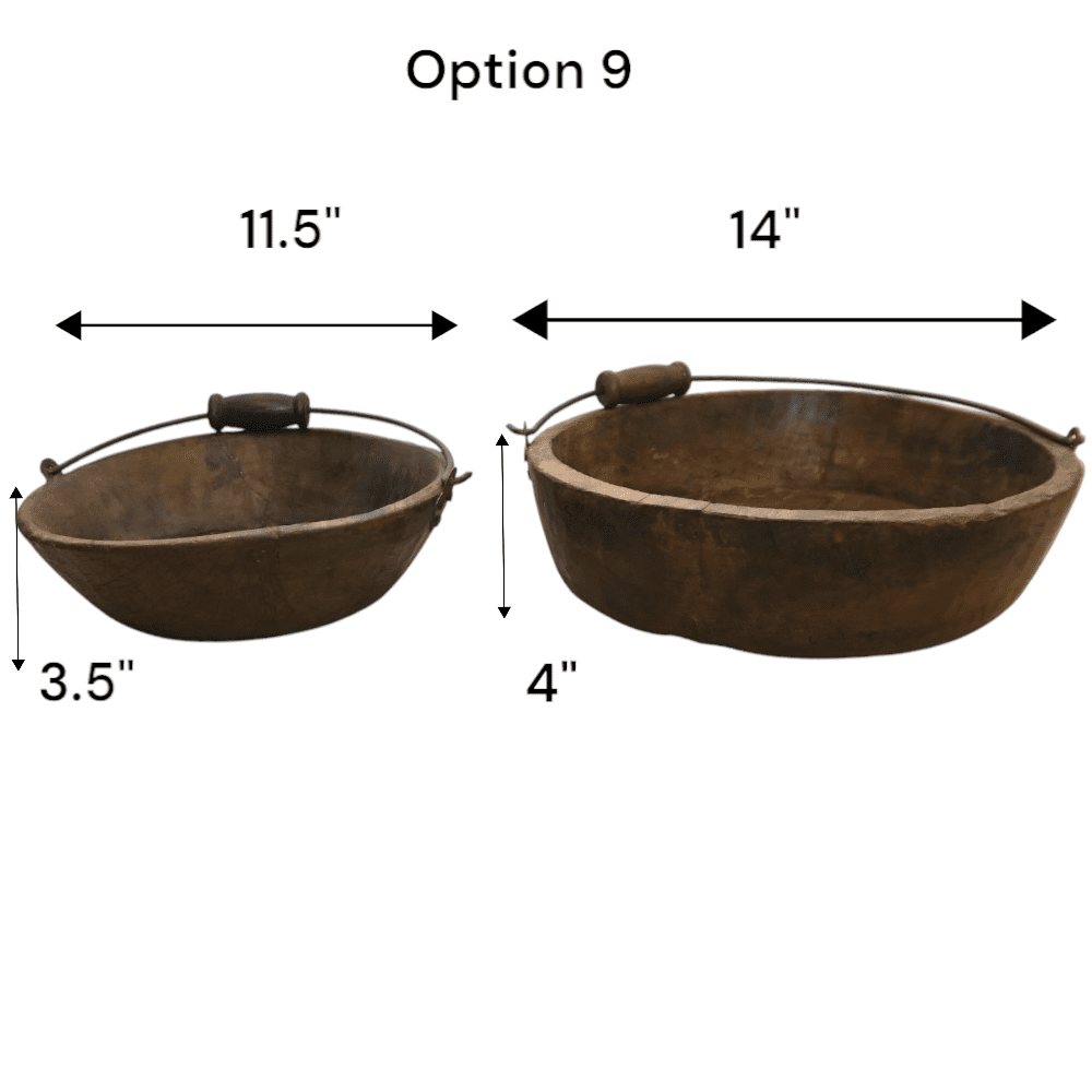 Vintage Wooden Bowls with a Handle Set of 2 image 3