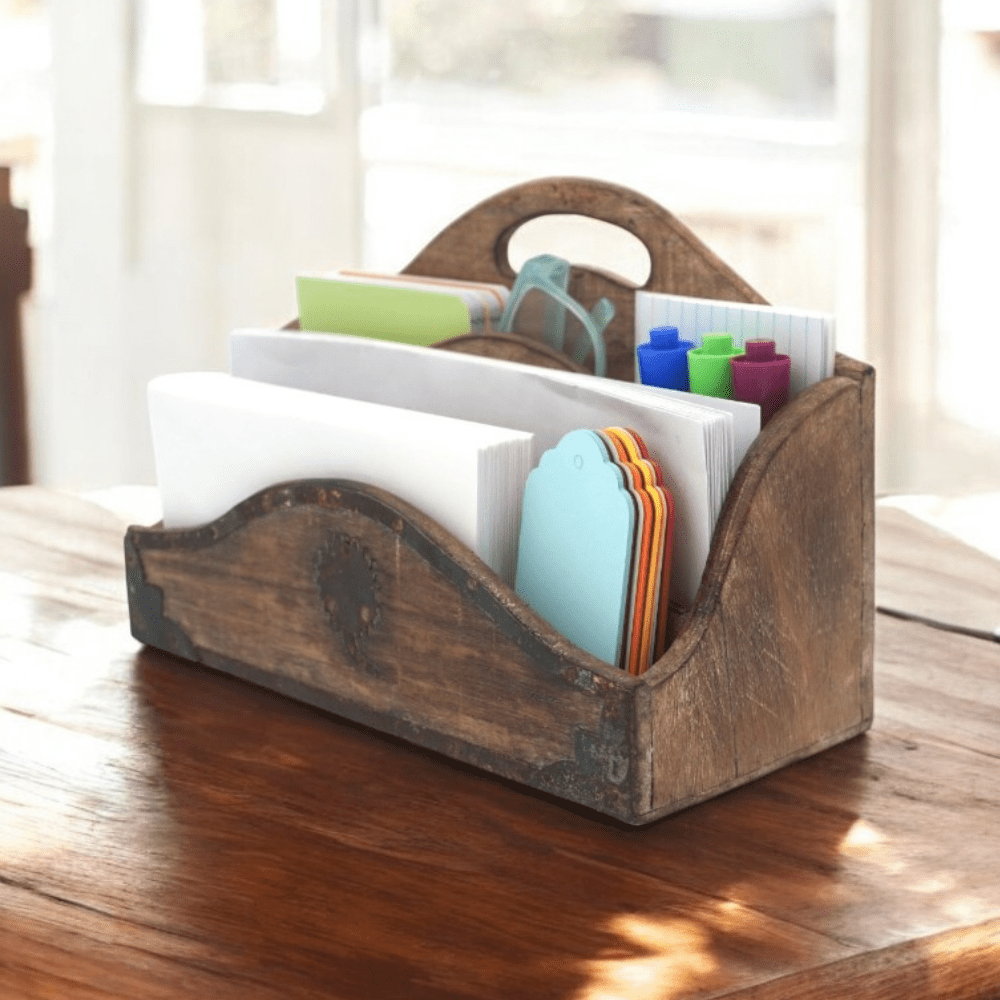Vintage Wood Desk Tidy Letter Organizer image 0