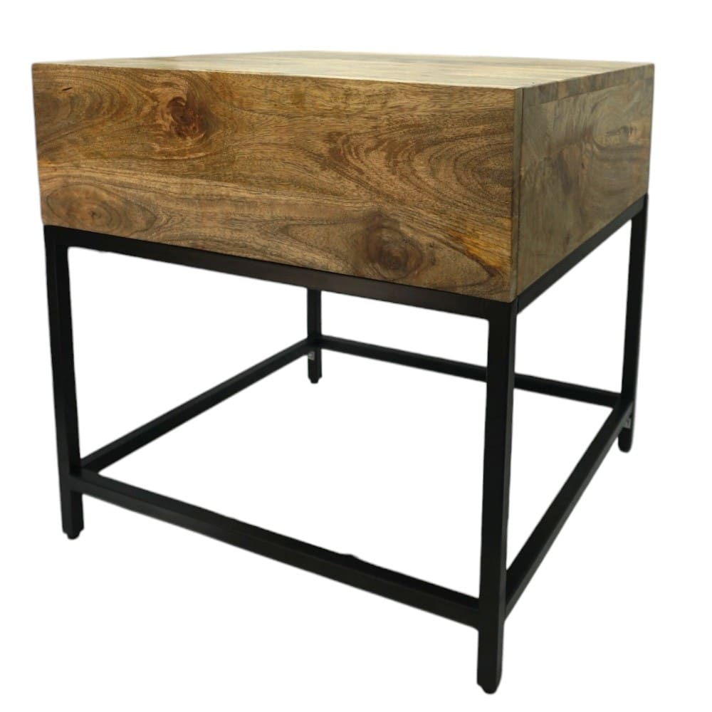 Hand-crafted Square Mango Wood Side Table with Drawer image 3