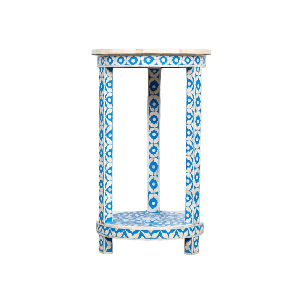Blue and White Side Table Hand-crafted Bone Inlay image 1