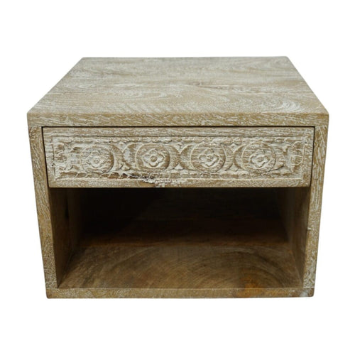 Hand Carved Mango Wood Floating Nightstand image 1