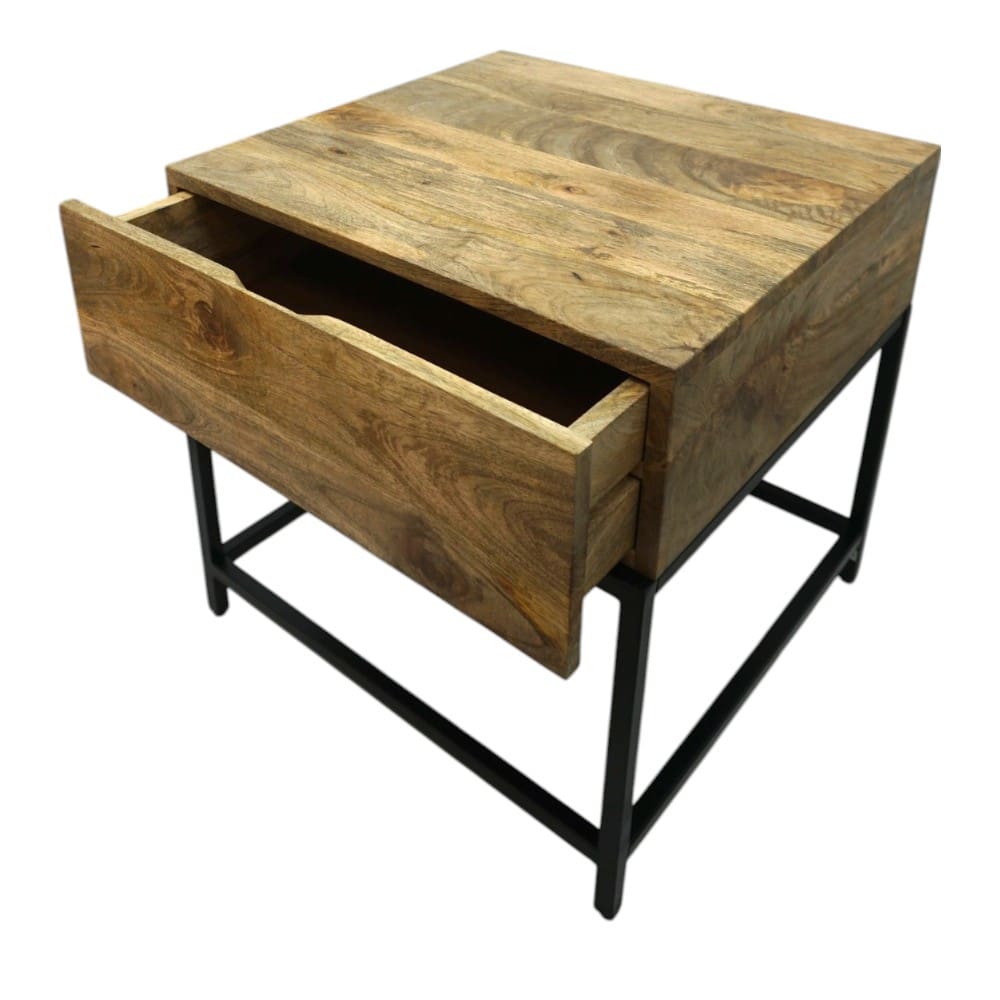 Hand-crafted Square Mango Wood Side Table with Drawer image 7
