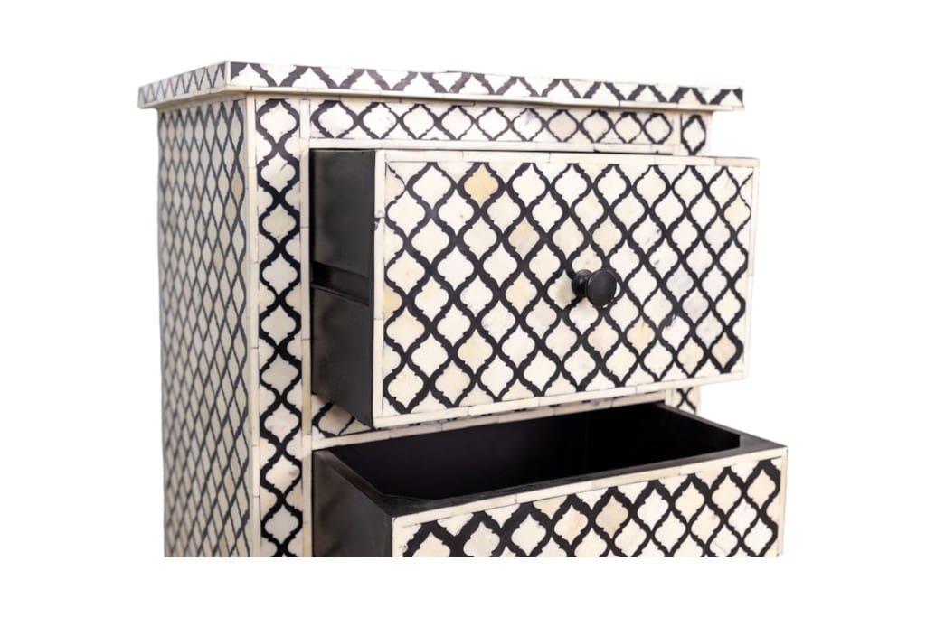Black and White Nightstand Hand-Crafted Bone Inlay image 6