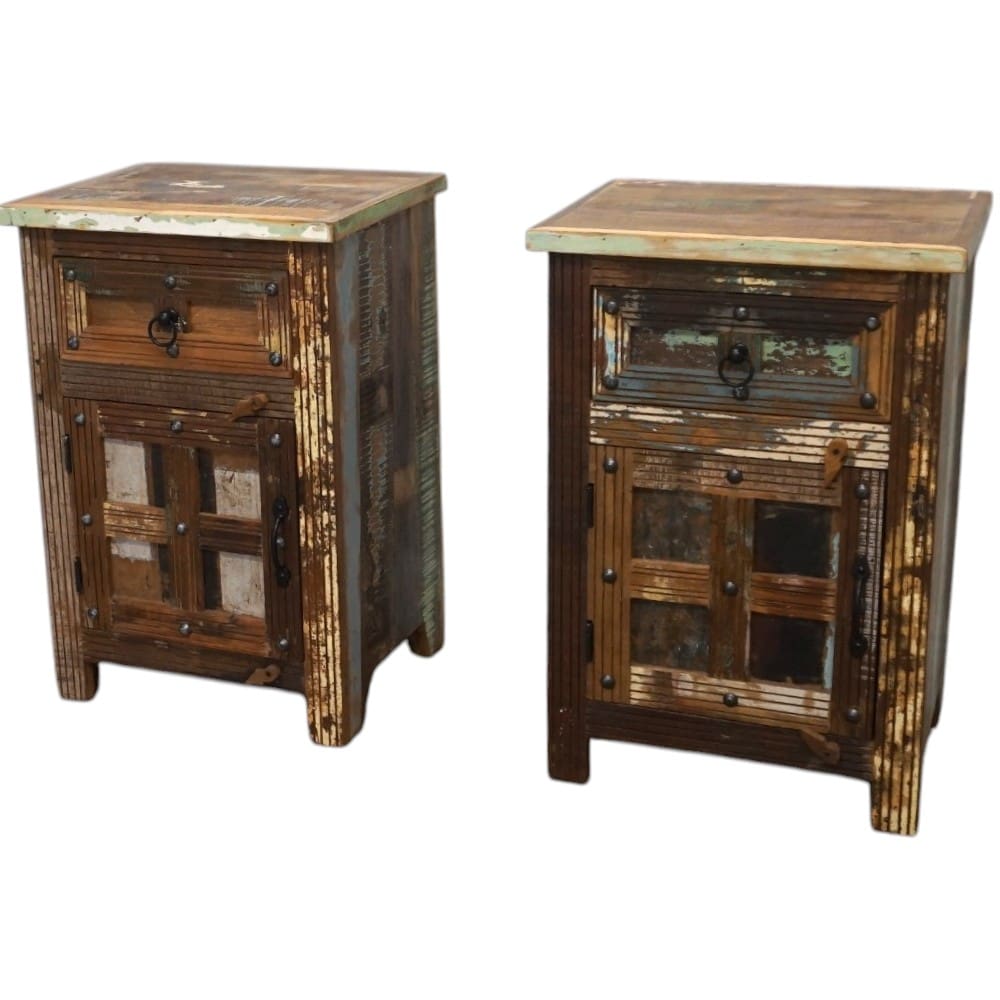 Pair of Rustic Reclaimed Wood Bedside Tables image 2