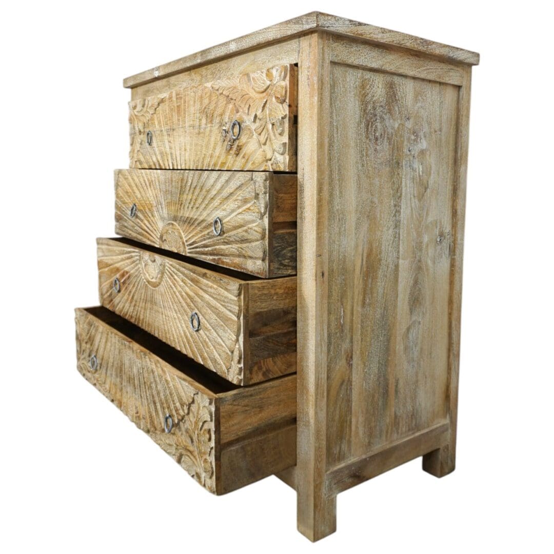 Hand-Carved Four Drawer Sandblast Wood Dresser image 4