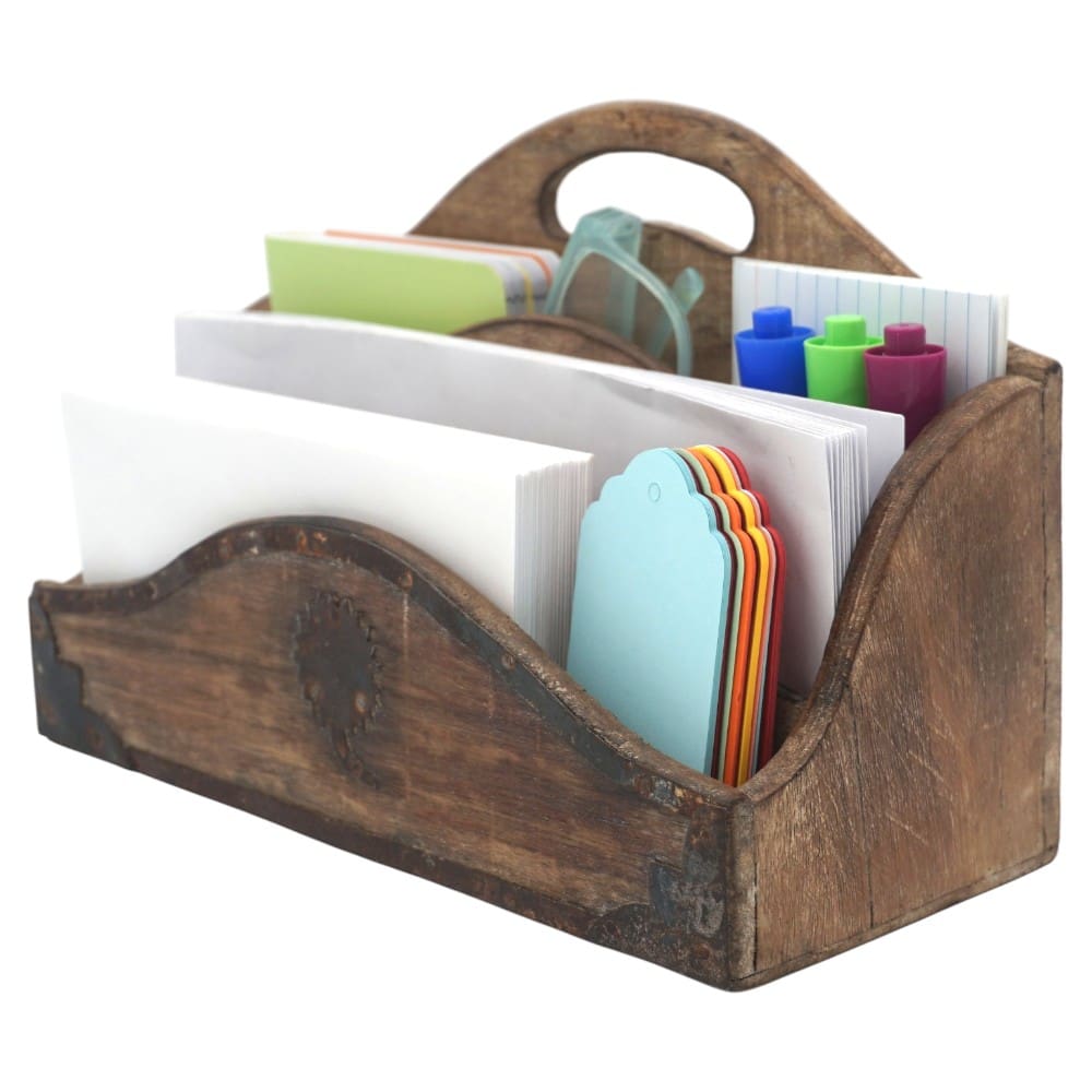 Vintage Wood Desk Tidy Letter Organizer image 9