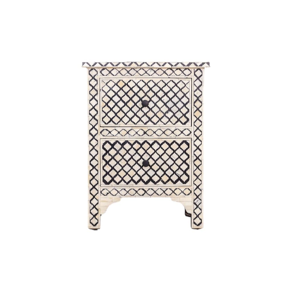 Black and White Nightstand Hand-Crafted Bone Inlay image 1