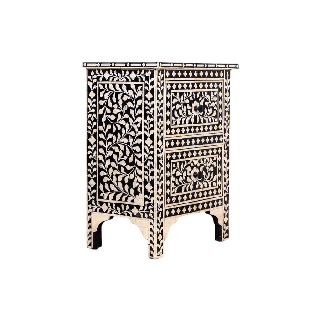 Black and White Floral Bone Inlay Nightstand image 2