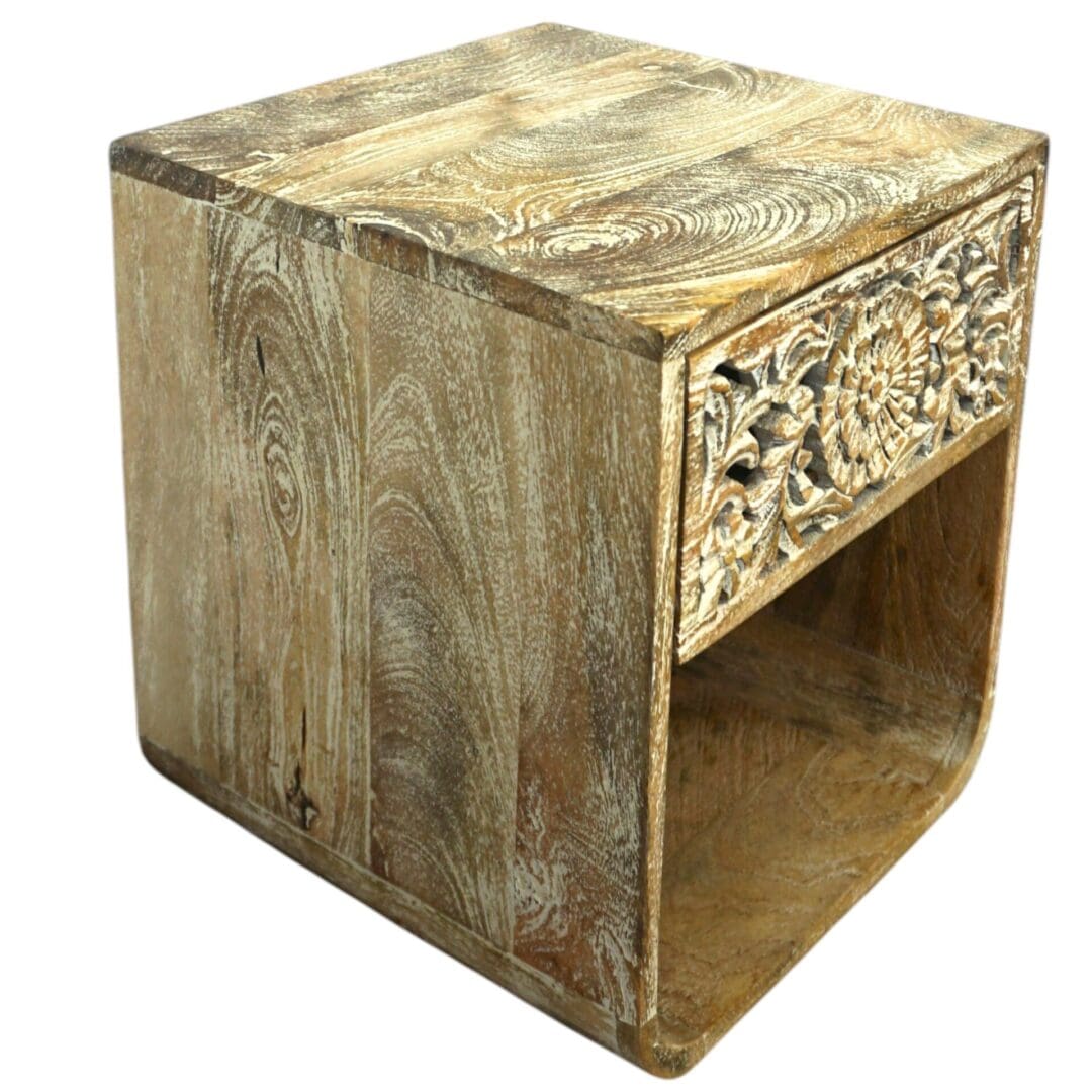 Hand Carved Mango Wood Wall Mounted Nightstand Sandblast Wood image 5