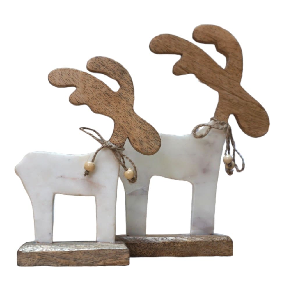 Hand-crafted Set of Two Marble and Wood Reindeer BUY 1 GET ONE FREE image 1