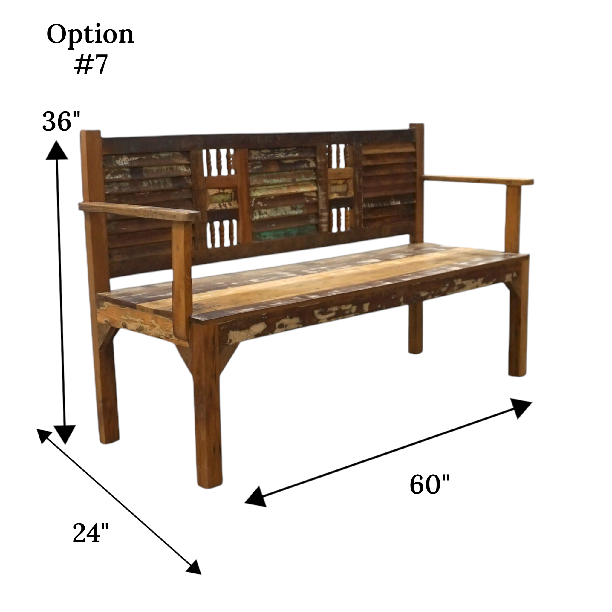 Handcrafted Reclaimed Wood Bench | With Back & Arms | 60" | Entryway, Dining & Garden Seating (Copy)