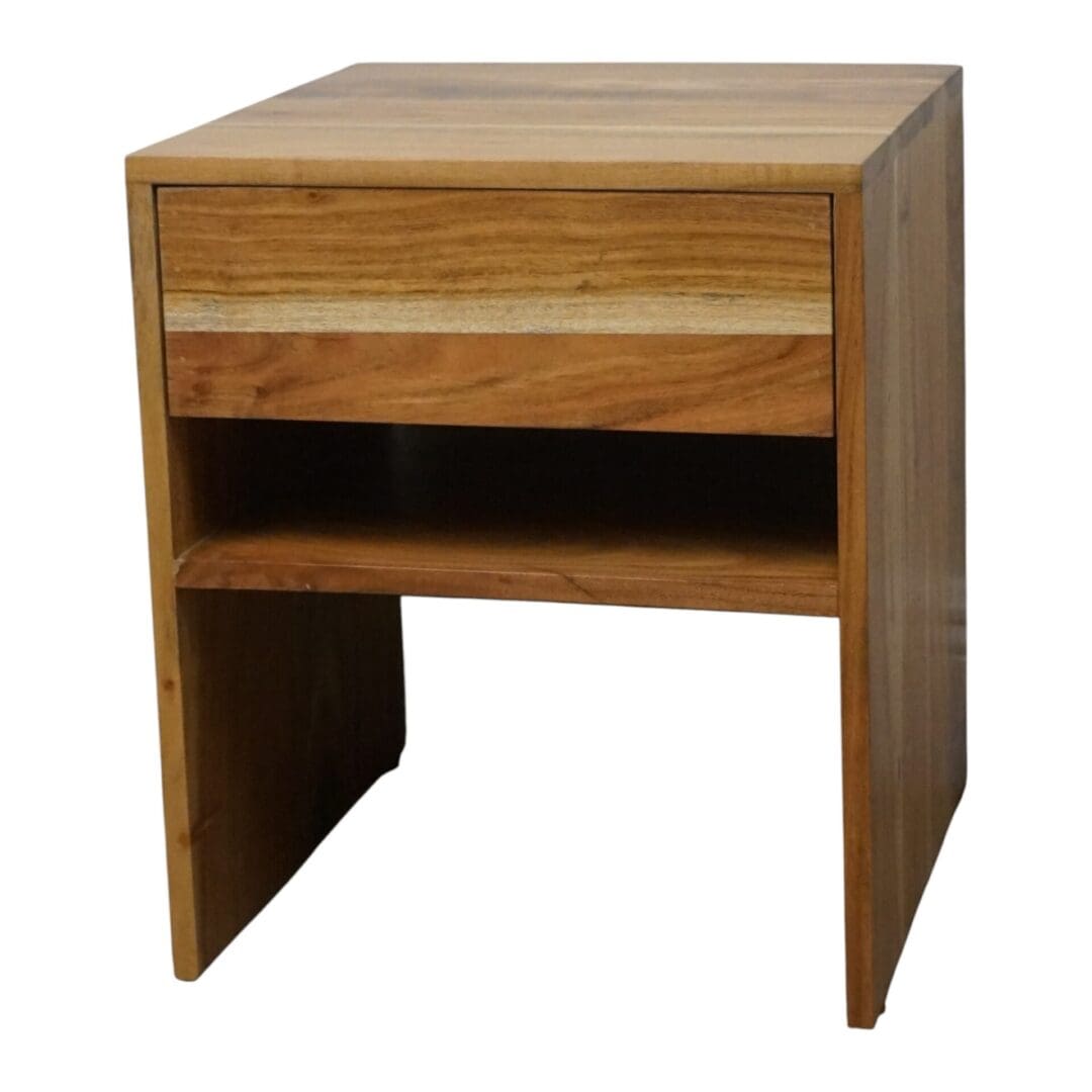 Natural Wood Side Table with 1 Drawer image 3