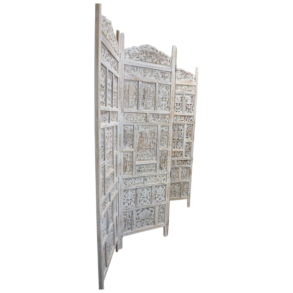 Hand-Crafted Whitewashed Wood Screen Room Divider image 9