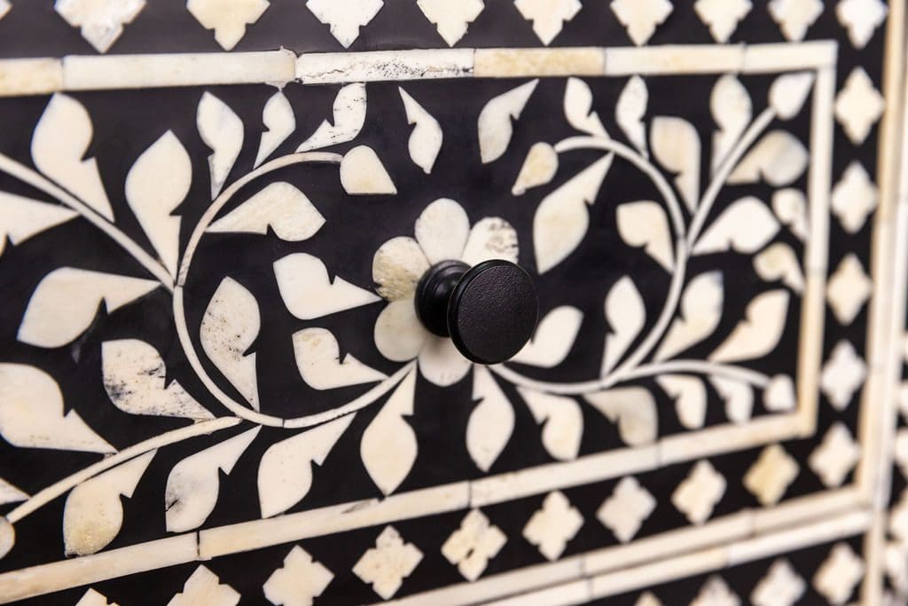 Black and White Floral Bone Inlay Nightstand image 7
