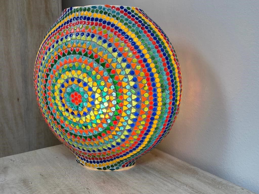 Multicolor Round Mosaic Glass Lamp Limited Stock! image 3