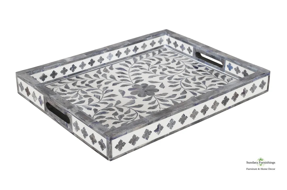 Gray and White Decorative Tray image 1