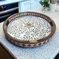 Round Decorative Teak Inlay Serving Tray image 0