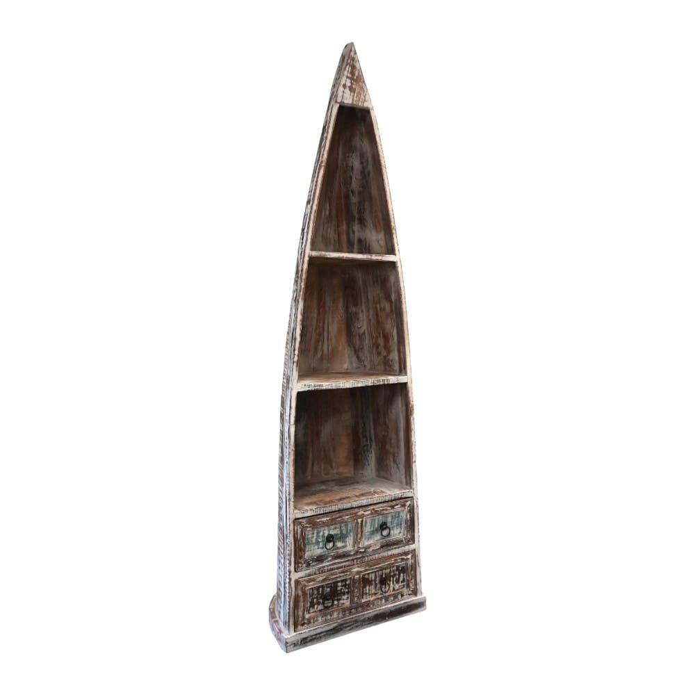 Whitewashed Boat Bookcase with Drawers Hand-crafted image 5