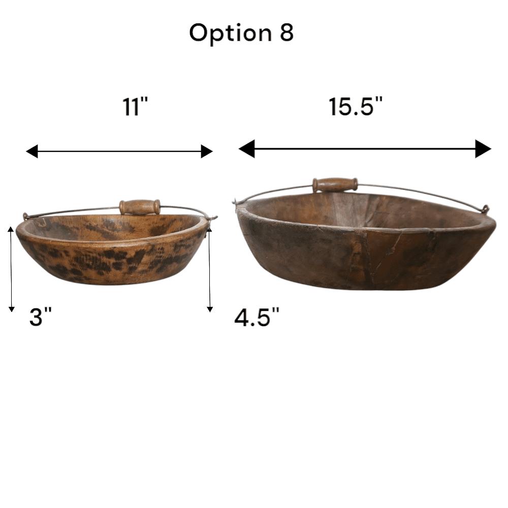 Vintage Wooden Bowls with a Handle Set of 2 image 9