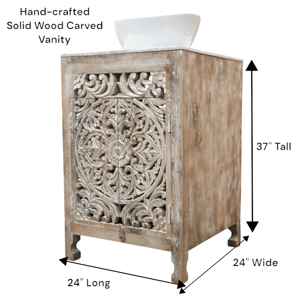 Stunning Natural Wood 24" Vanity Hand-carved image 8