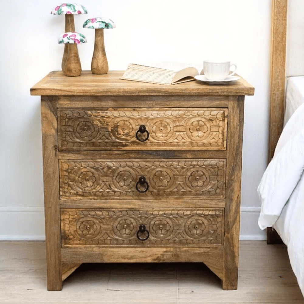 3-Drawer Side Table/Nightstand Hand-Carved image 0