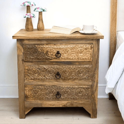 3-Drawer Side Table/Nightstand Hand-Carved image 0