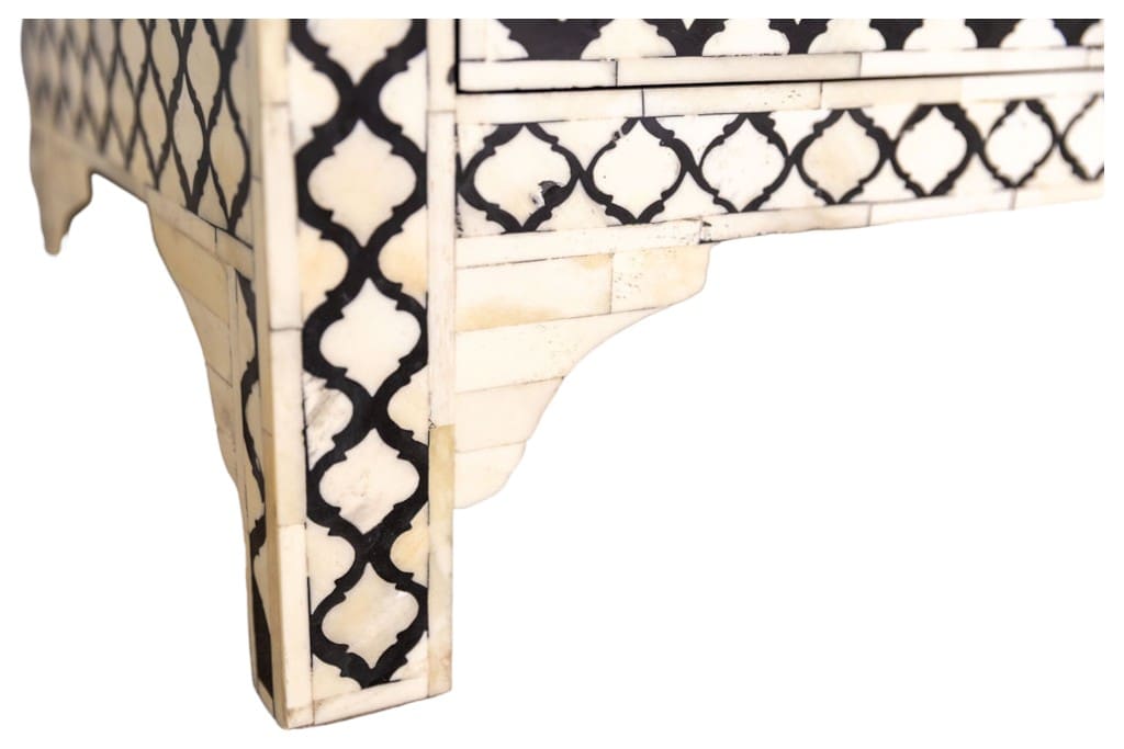 Black and White Nightstand Hand-Crafted Bone Inlay image 7