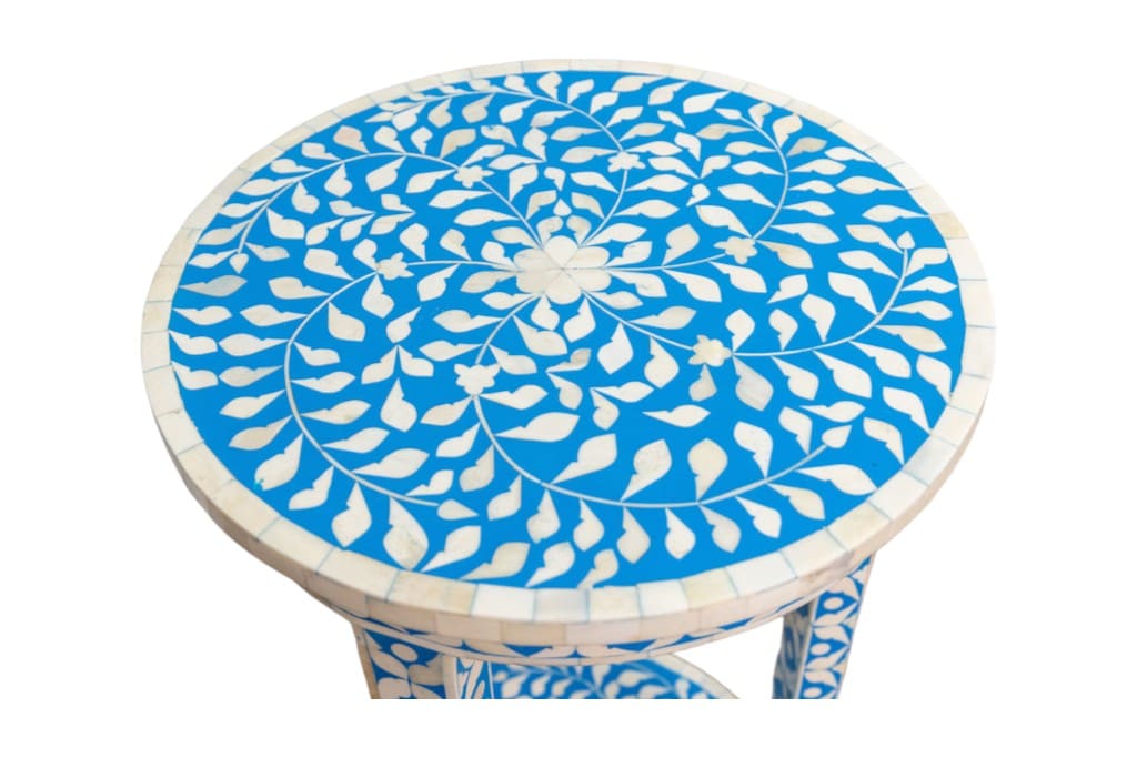 Blue and White Side Table Hand-crafted Bone Inlay image 4