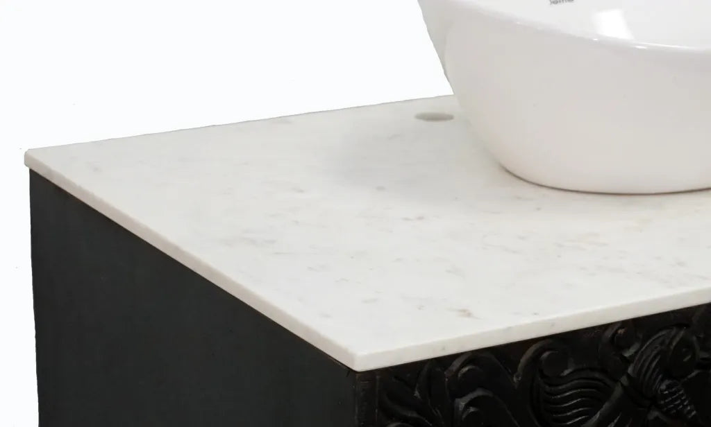 Black Bathroom Vanity Hand-Carved with Marble Top and Basin image 2