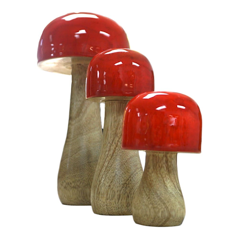 Hand-crafted Whimsical Wooden Mushrooms Set of 3 Red image 8