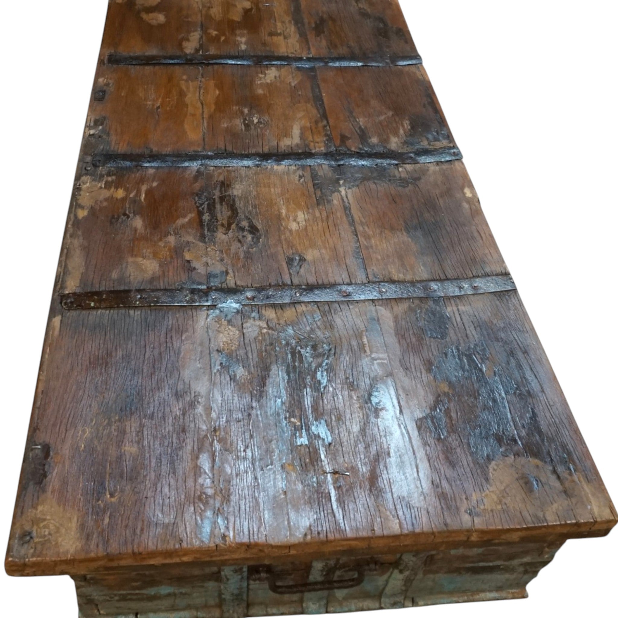 Handcrafted Large Reclaimed Wood Trunk Coffee Table | Storage & Wooden Wheels