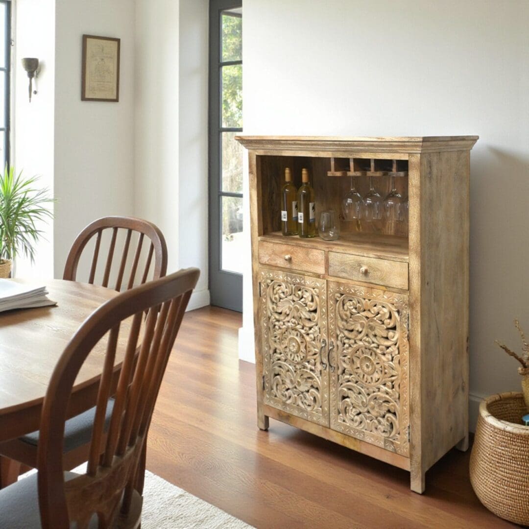 Hand-carved Mango Wood Bar Cabinet image 0