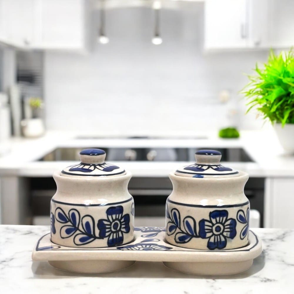 Set of Two Ceramic Pots with a Matching Tray image 4