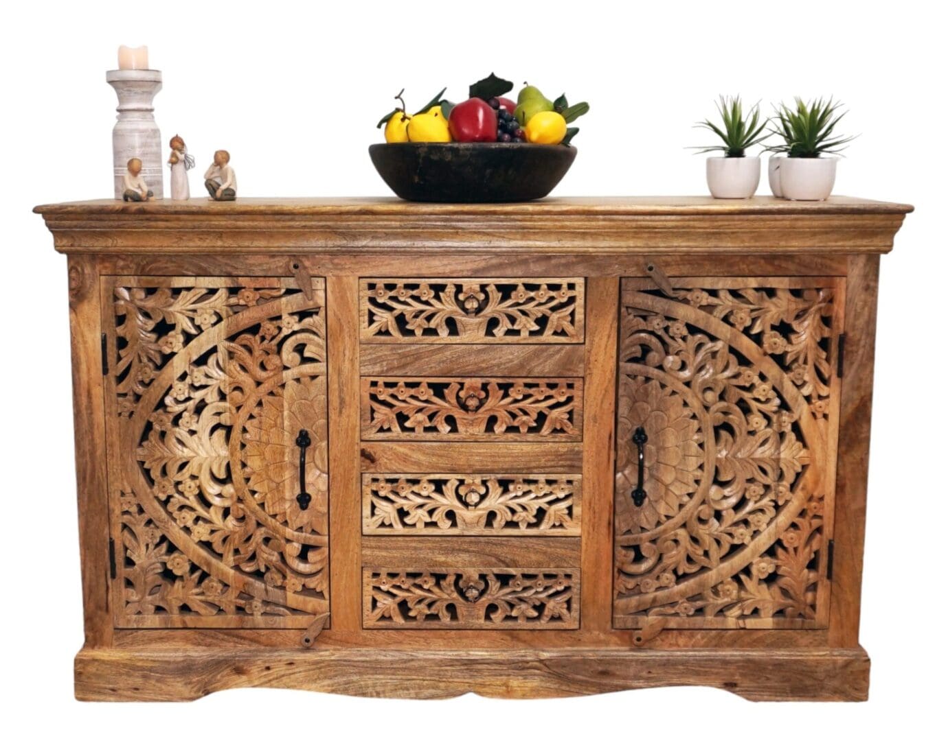 Stunning Natural Wood Sideboard with 2 Doors and 4 Drawers image 1