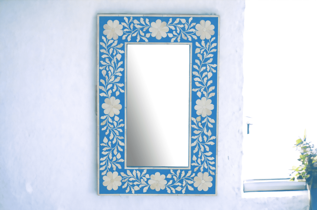 Blue and White Inlay Mirror Hand-Crafted image 4