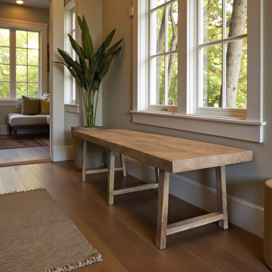 Rustic Dining Table Bench Natural Wood image 0