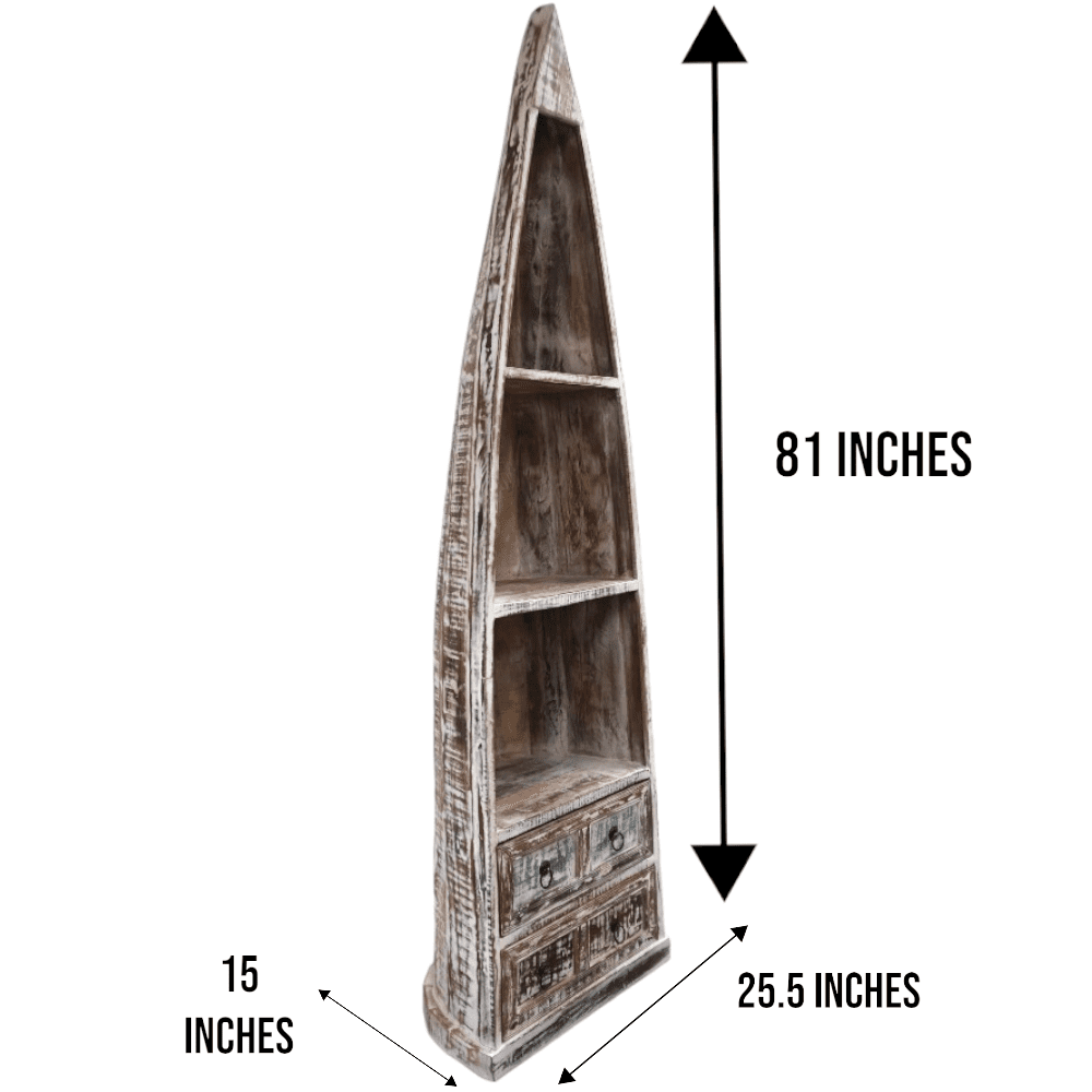Whitewashed Boat Bookcase with Drawers Hand-crafted image 13