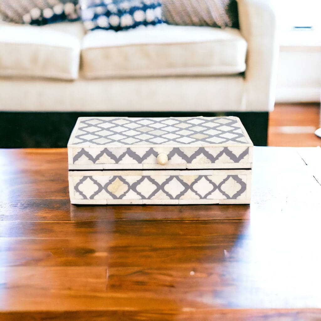 Rectangle Box Gray and White Bone Inlay Hand-crafted image 0
