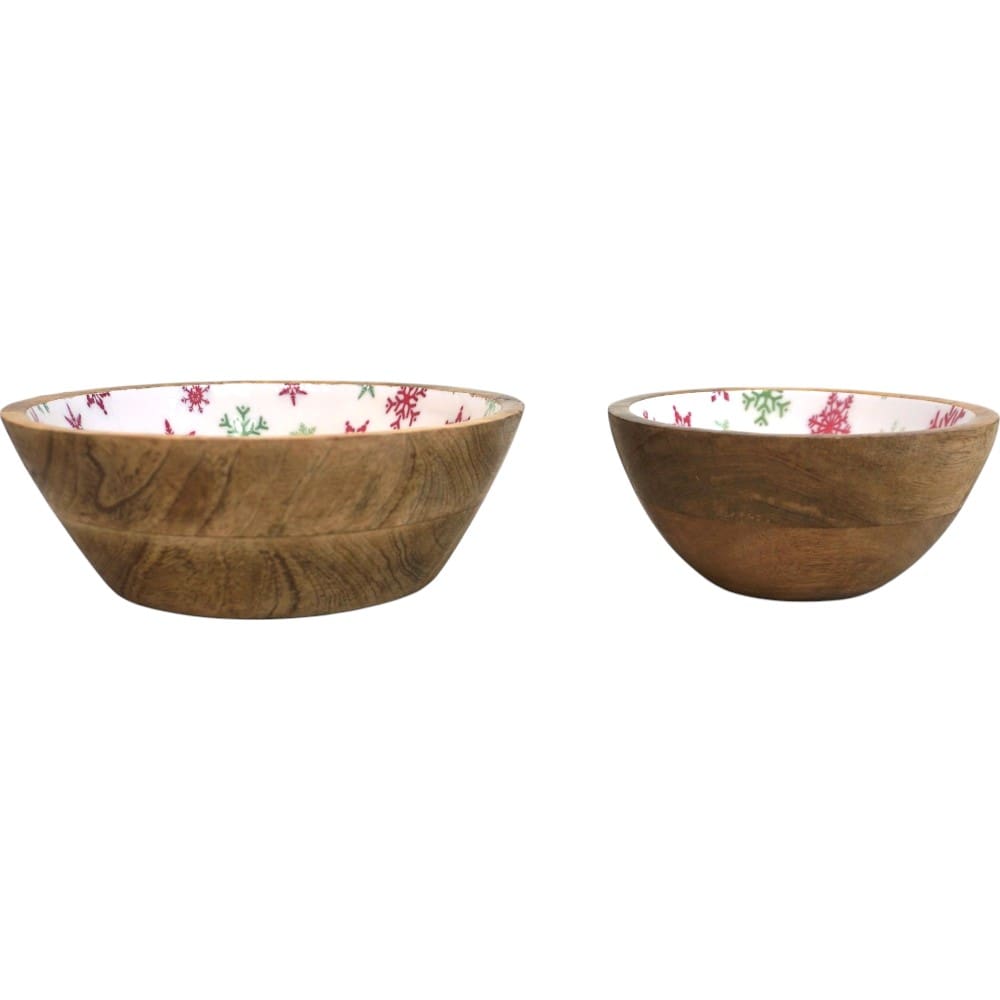 Set of 2 Winter Bowls in Natural Wood with White Enamel image 7