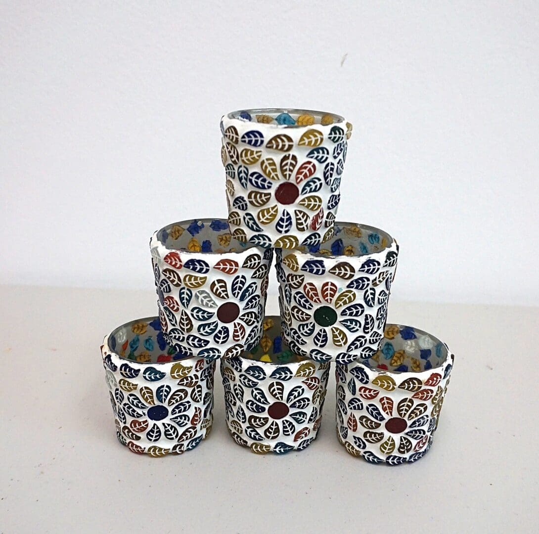 Multicolor Round Mosaic Glass Tea Light Holder Set of 6 image 4