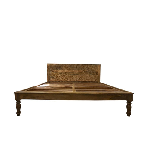 Hand-Carved King Bedframe Natural Floral image 1