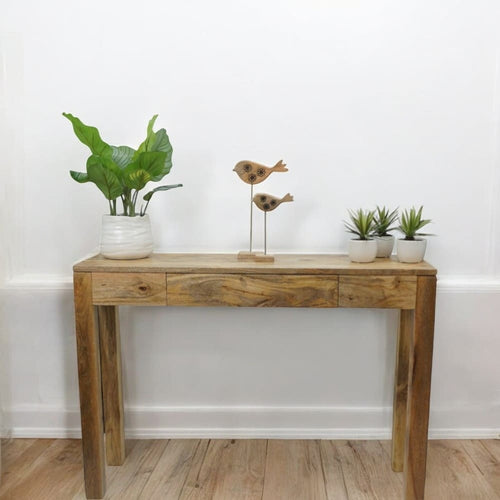 Mango Wood Console Table with Hidden Drawer Natural Wood image 0