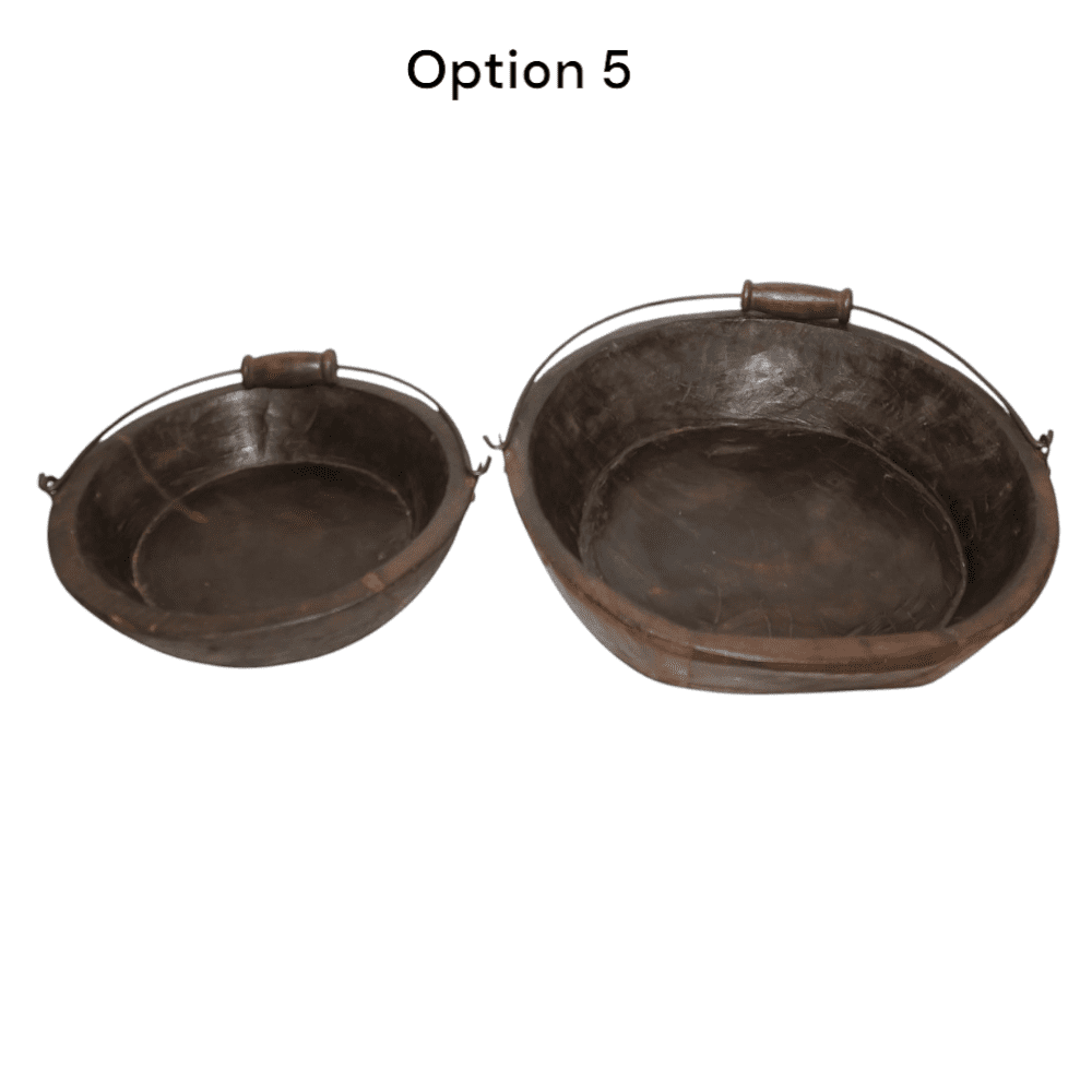 Vintage Wooden Bowls with a Handle Set of 2 image 3