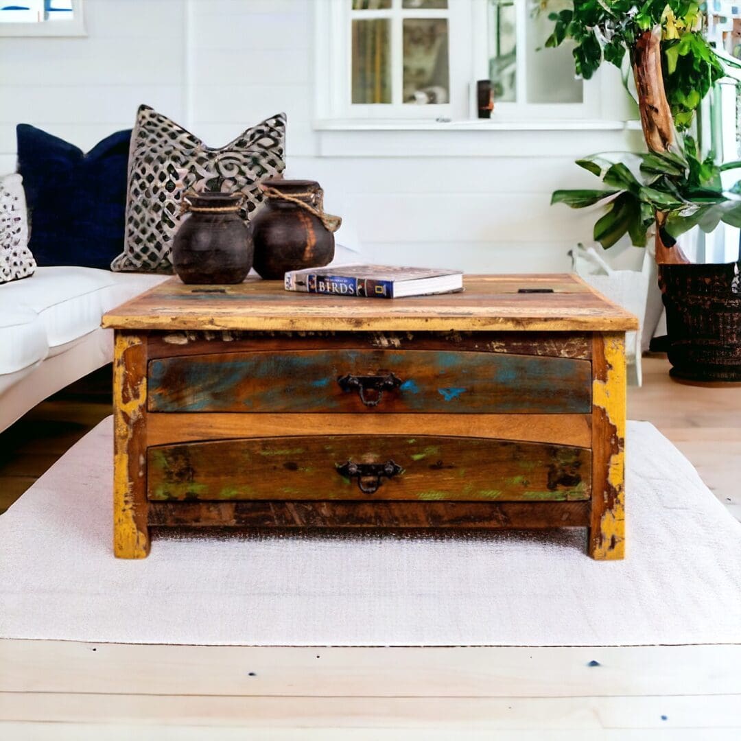 Reclaimed Wood Coffee Table with Hidden Trunk image 0