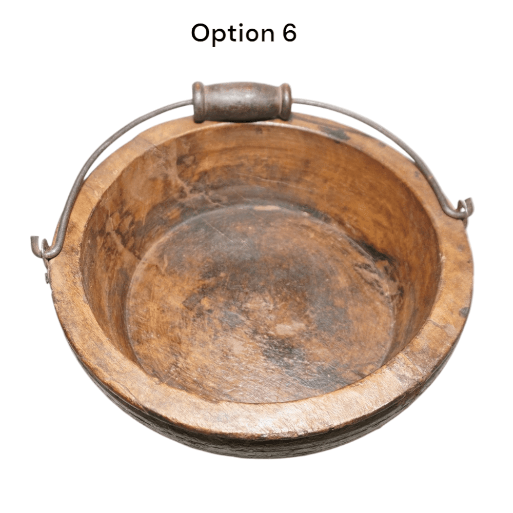 Vintage Wooden Bowls with a Handle Set of 2 image 9