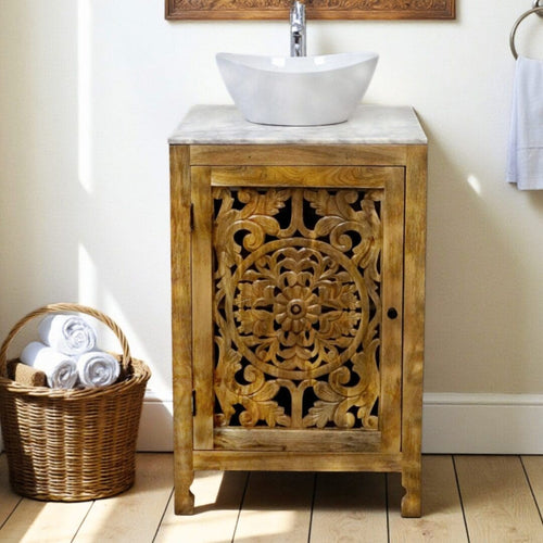 Hand-carved 24" Vanity Stunning Natural Wood image 0