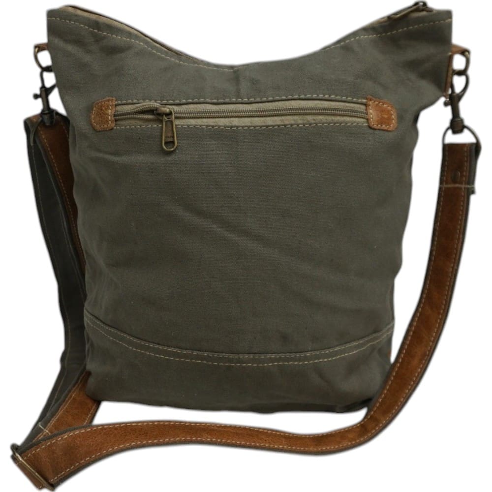 Cotton Canvas and Leather Floral Khaki Green Crossbody Bag image 4