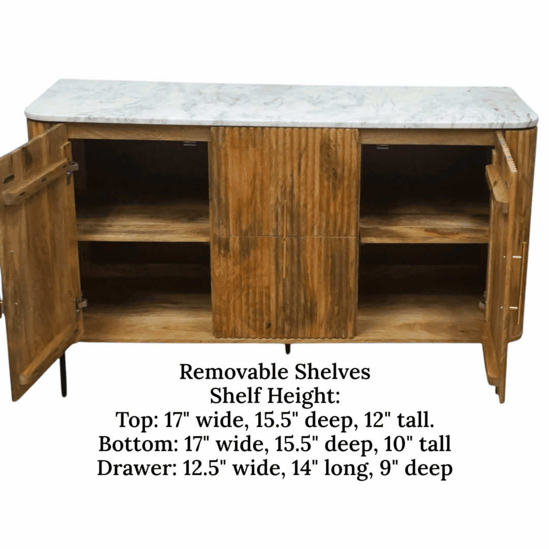 Natural Mango Wood Fluted Cabinet with Marble Top image 10