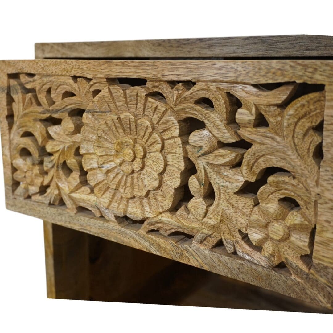 Hand Carved Mango Wood Wall Mounted Nightstand Natural Wood image 5